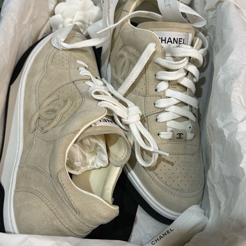 CHANE 香奈兒 奶茶色絨面板鞋 尺碼41碼 成色很新-2