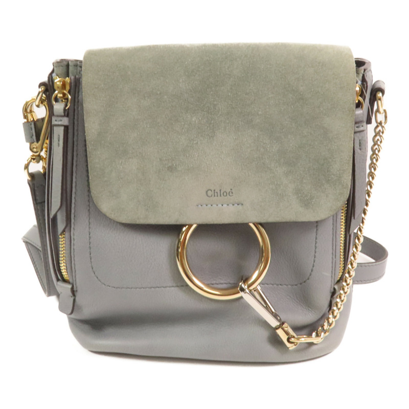 Chloe 牛皮皮革/麂皮皮革Faye Backpack金扣背包肩背兩用袋-0