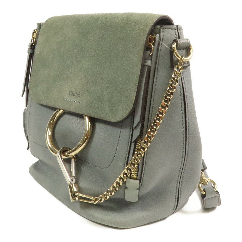 Chloe 牛皮皮革/麂皮皮革Faye Backpack金扣背包肩背兩用袋-2