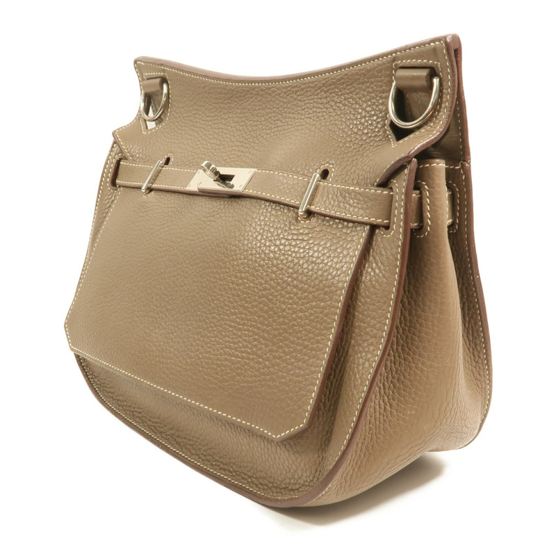 HERMES Clemence皮革Jypsiere 28銀扣肩背袋Etoupe-2