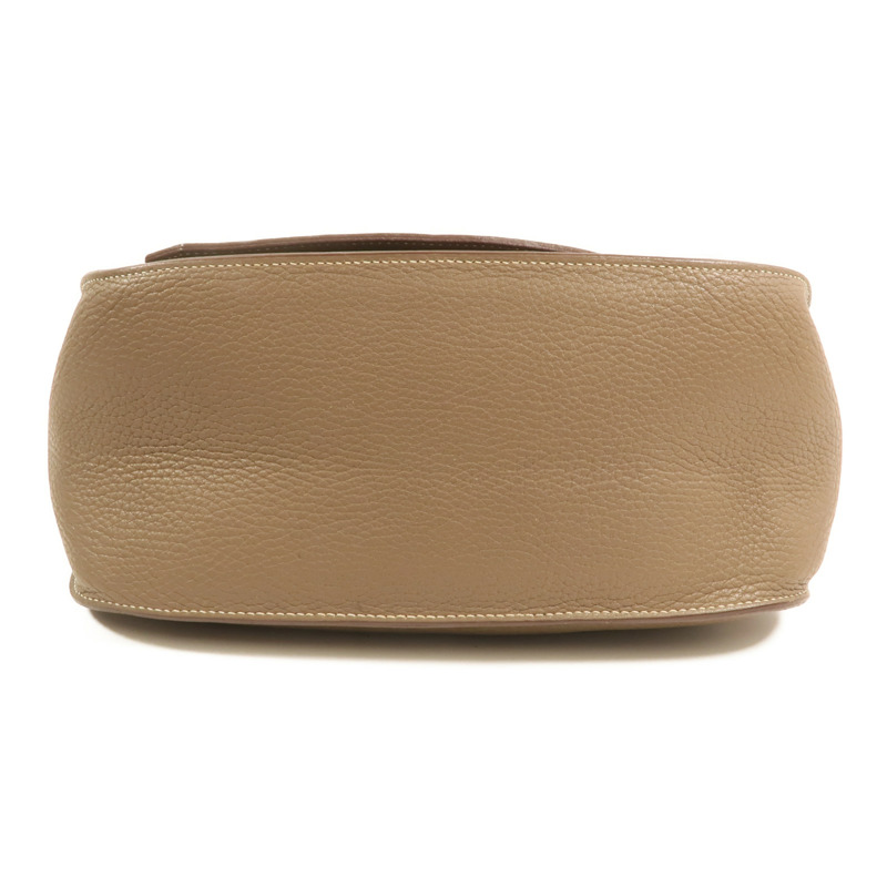 HERMES Clemence皮革Jypsiere 28銀扣肩背袋Etoupe-3