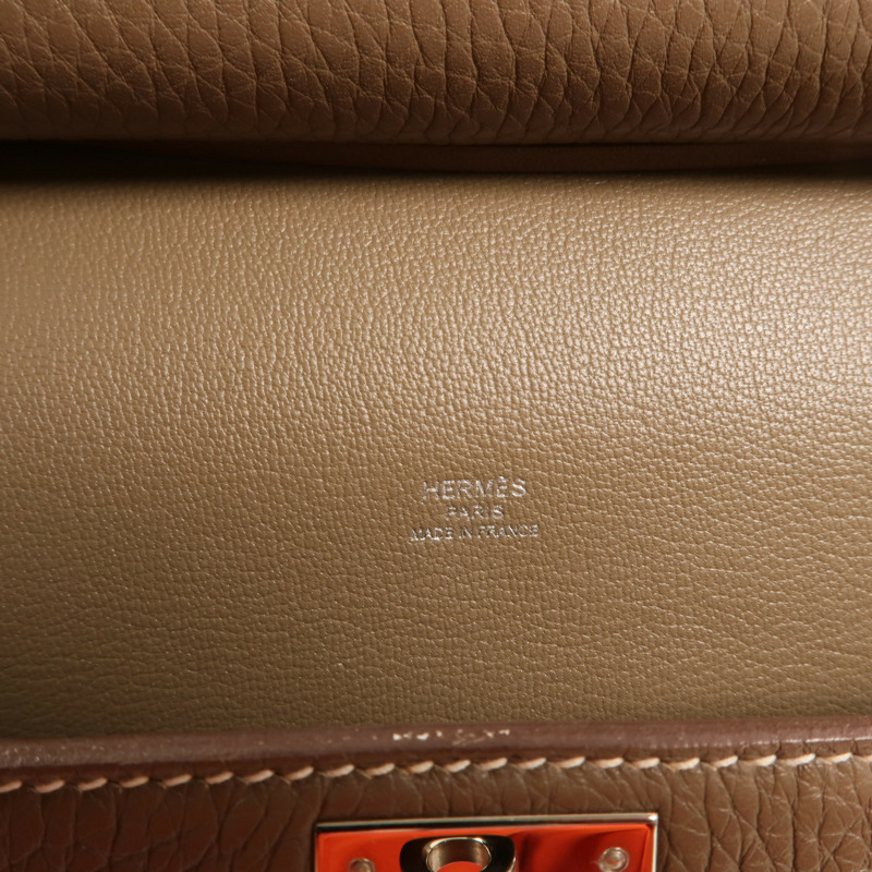 HERMES Clemence皮革Jypsiere 28銀扣肩背袋Etoupe-5