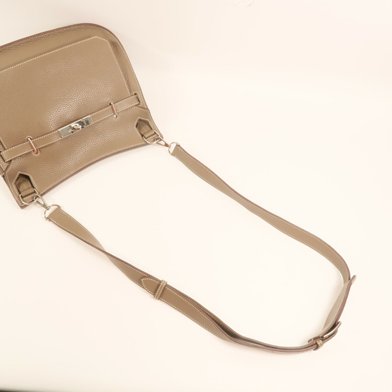 HERMES Clemence皮革Jypsiere 28銀扣肩背袋Etoupe-7
