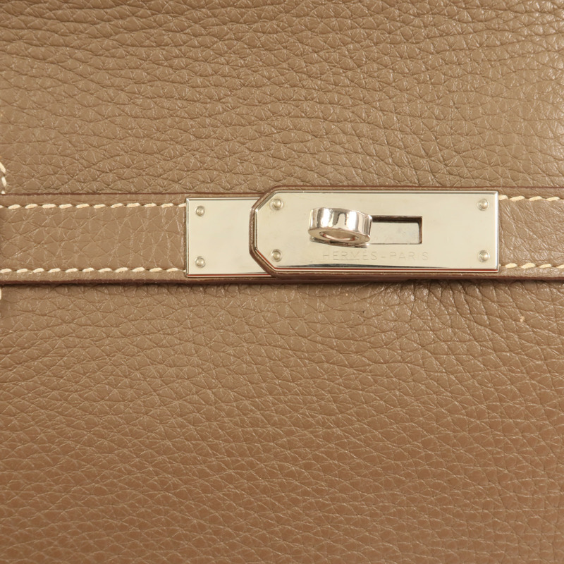 HERMES Clemence皮革Jypsiere 28銀扣肩背袋Etoupe-9