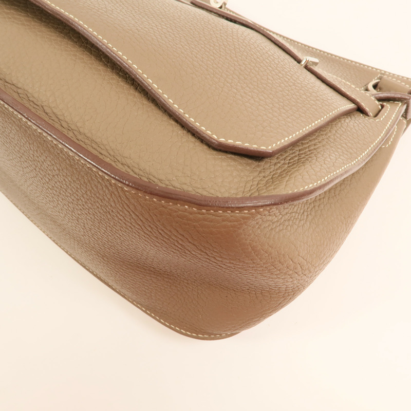 HERMES Clemence皮革Jypsiere 28銀扣肩背袋Etoupe-10
