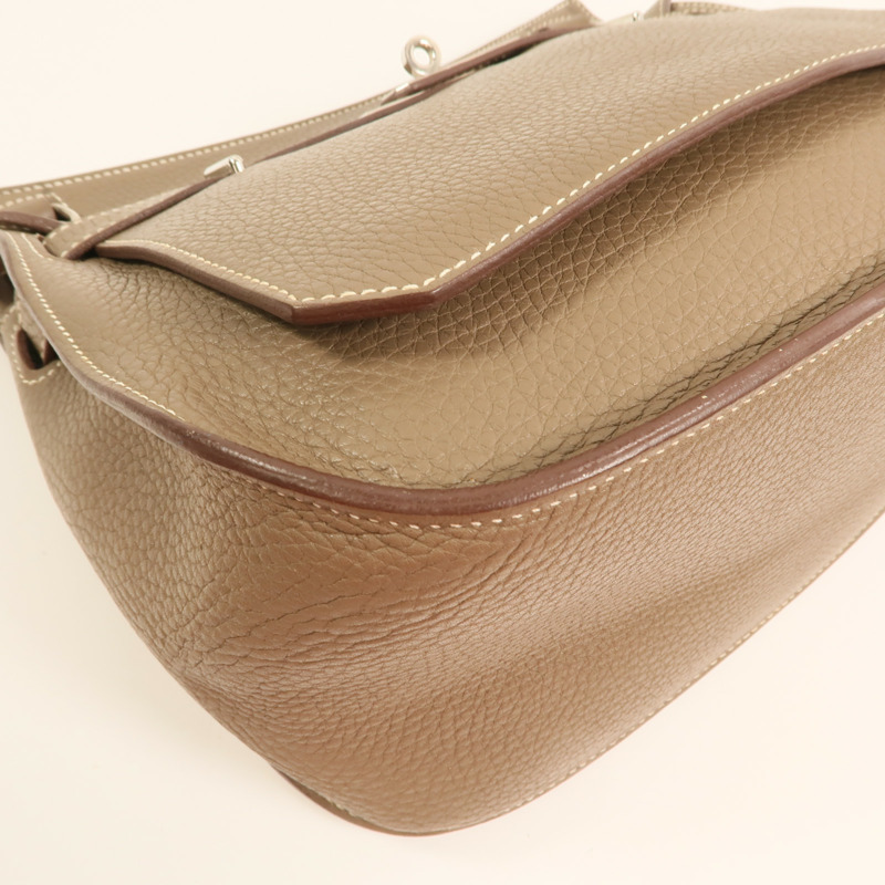 HERMES Clemence皮革Jypsiere 28銀扣肩背袋Etoupe-11