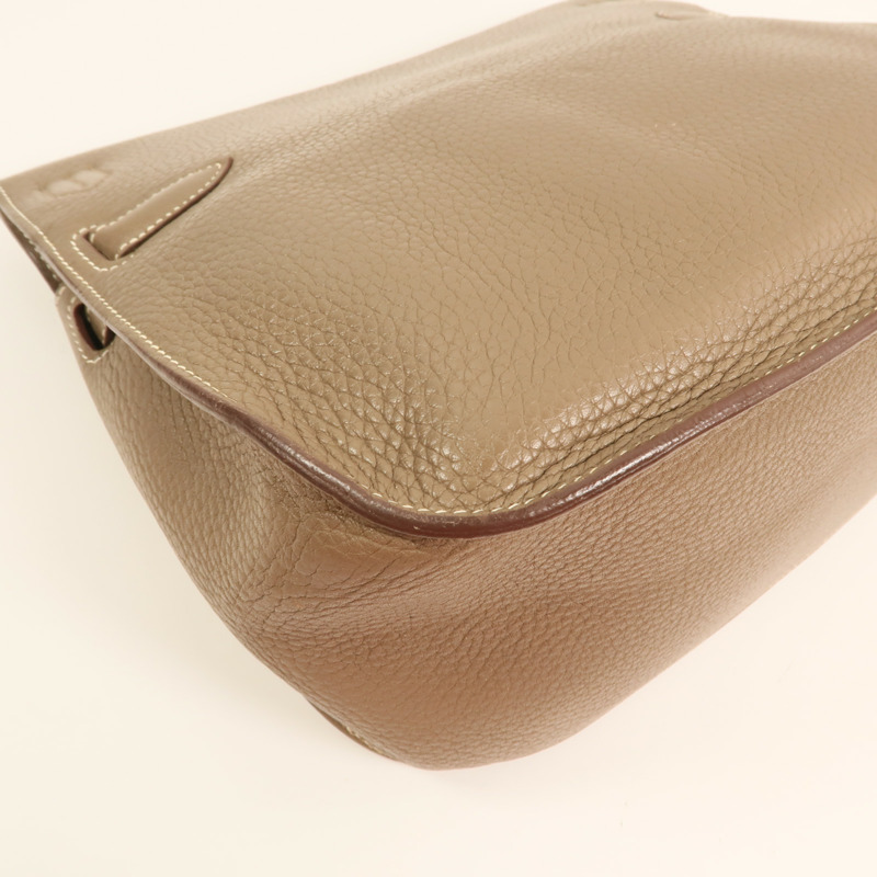 HERMES Clemence皮革Jypsiere 28銀扣肩背袋Etoupe-13