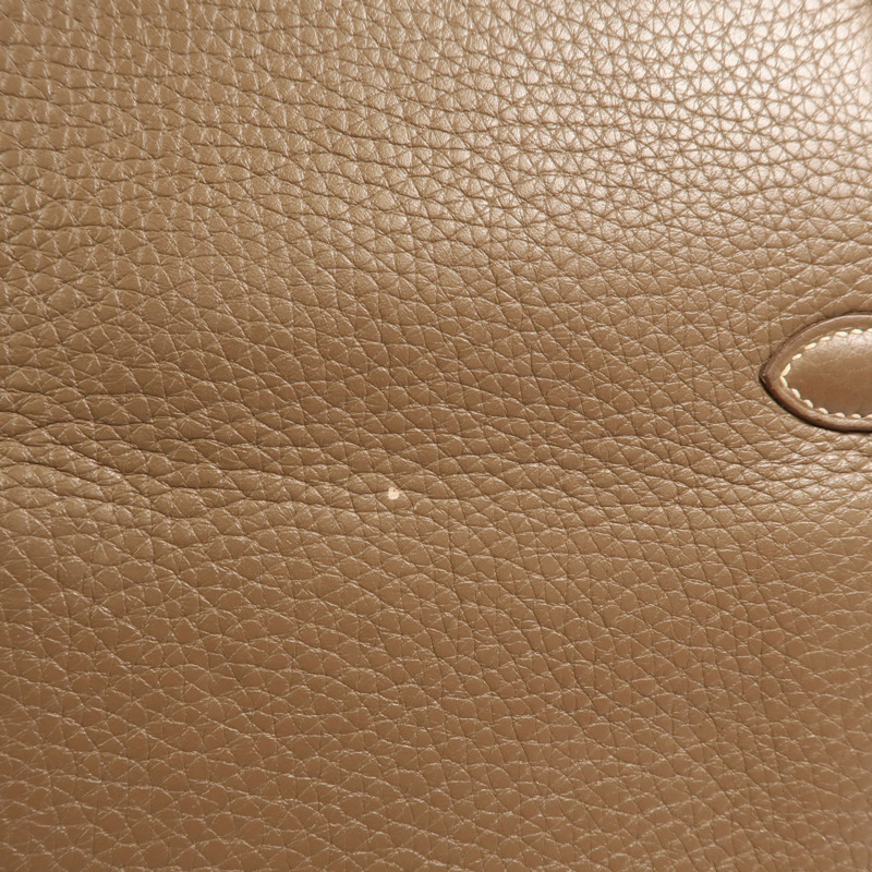 HERMES Clemence皮革Jypsiere 28銀扣肩背袋Etoupe-14