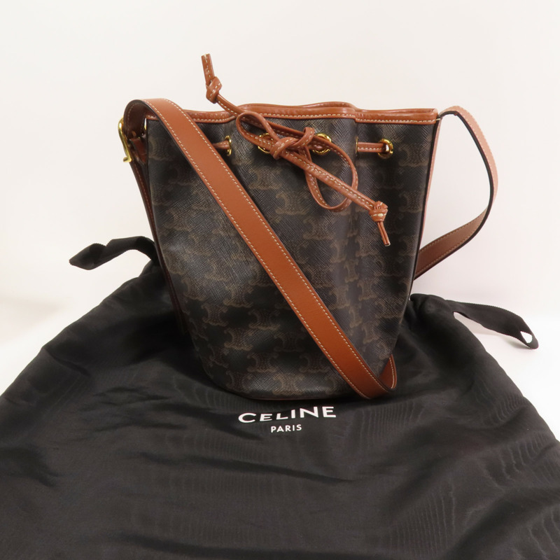CELINE Triomphe帆布Bucket Bag金扣肩背袋-13