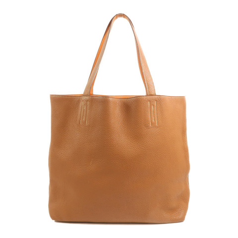 HERMES Clemence皮革Double Sens手挽袋Gold/Orange