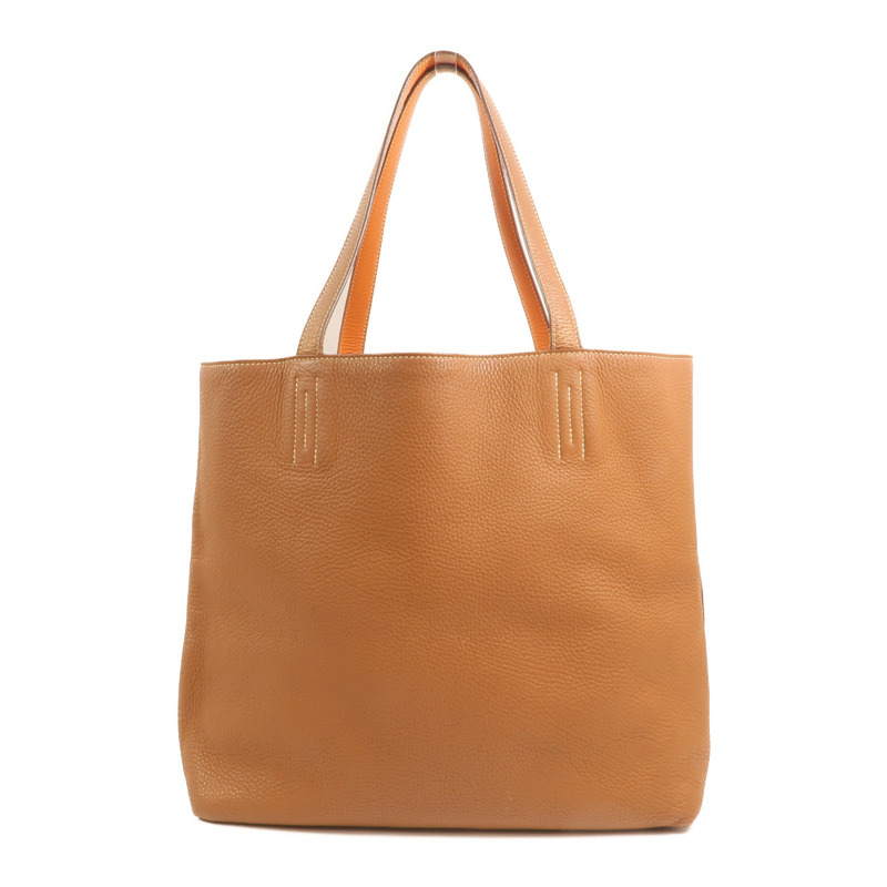 HERMES Clemence皮革Double Sens手挽袋Gold/Orange-1