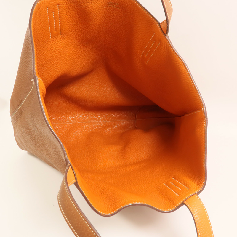 HERMES Clemence皮革Double Sens手挽袋Gold/Orange-4