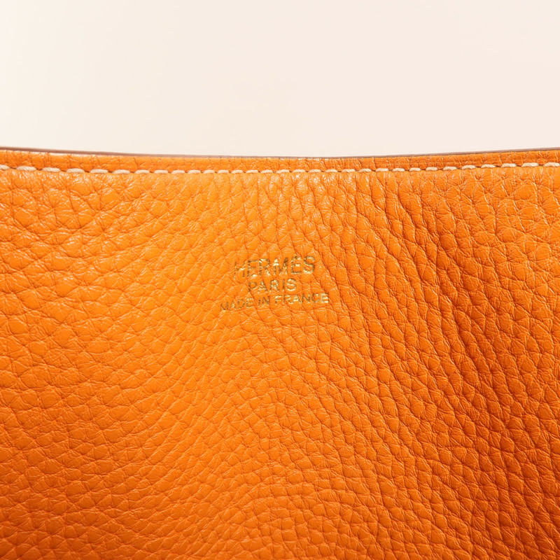 HERMES Clemence皮革Double Sens手挽袋Gold/Orange-5