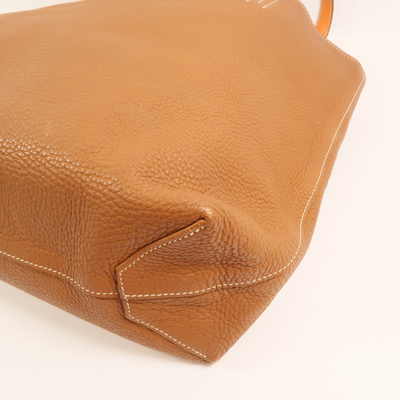 HERMES Clemence皮革Double Sens手挽袋Gold/Orange-7