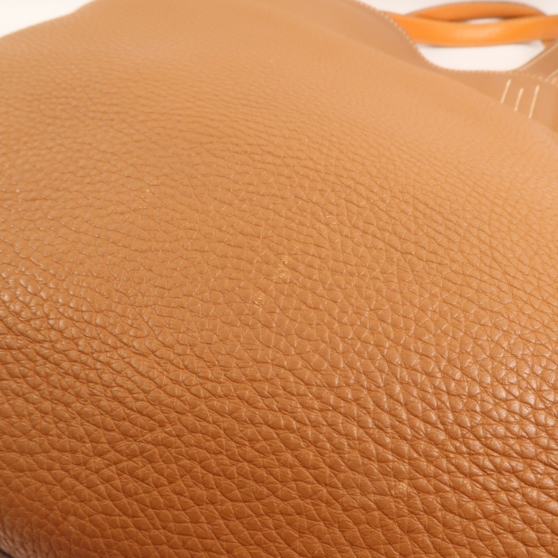 HERMES Clemence皮革Double Sens手挽袋Gold/Orange-12