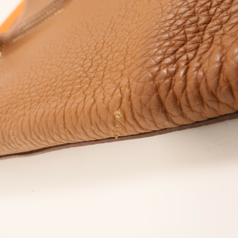 HERMES Clemence皮革Double Sens手挽袋Gold/Orange-13