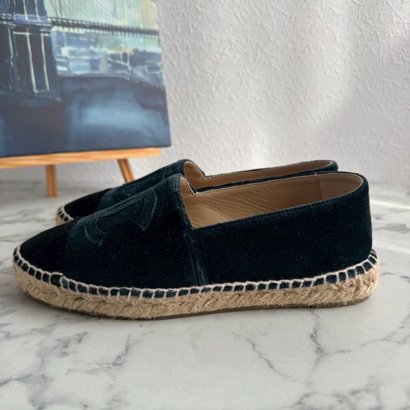 🌟狀況漂亮 Chanel 深藍色絨毛草編鞋-1