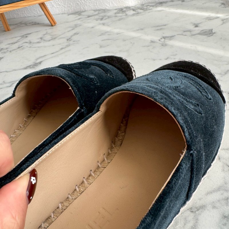 🌟狀況漂亮 Chanel 深藍色絨毛草編鞋-2