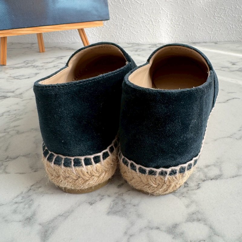 🌟狀況漂亮 Chanel 深藍色絨毛草編鞋-3