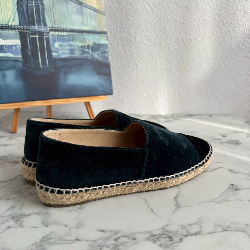 🌟狀況漂亮 Chanel 深藍色絨毛草編鞋-4