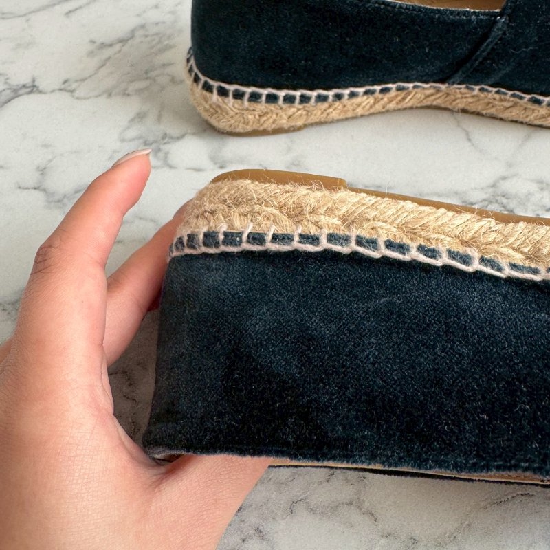 🌟狀況漂亮 Chanel 深藍色絨毛草編鞋-6
