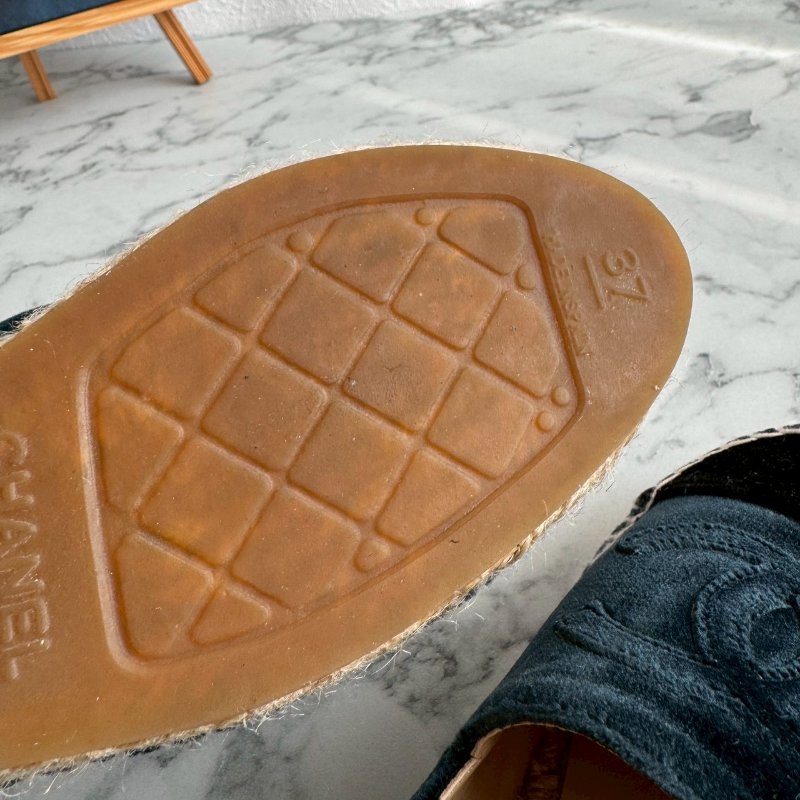 🌟狀況漂亮 Chanel 深藍色絨毛草編鞋-8