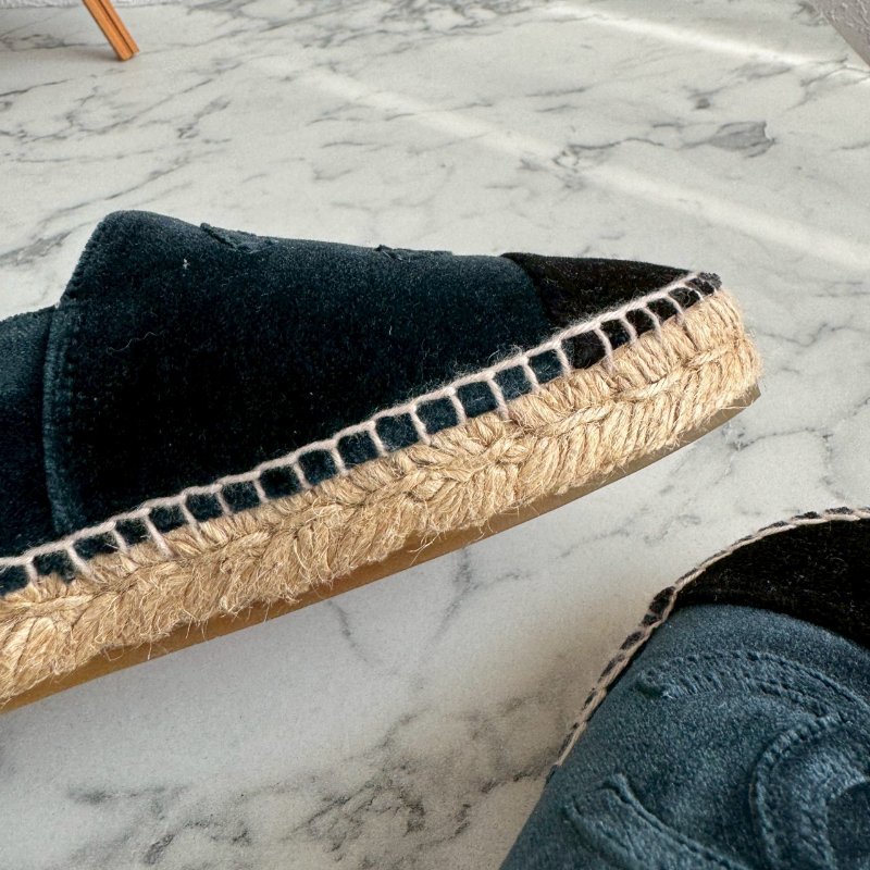 🌟狀況漂亮 Chanel 深藍色絨毛草編鞋-12