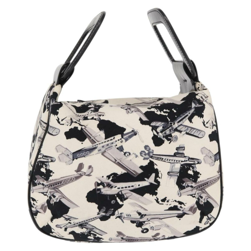 【日本直送】香奈兒航空手袋帆佈白色銀色雙C標誌正品 169837-12