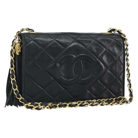 香奈兒 (CHANEL) 絎縫鏈條肩背包，羊皮材質，黑色，金色雙C標誌，正品編號 171174SAV