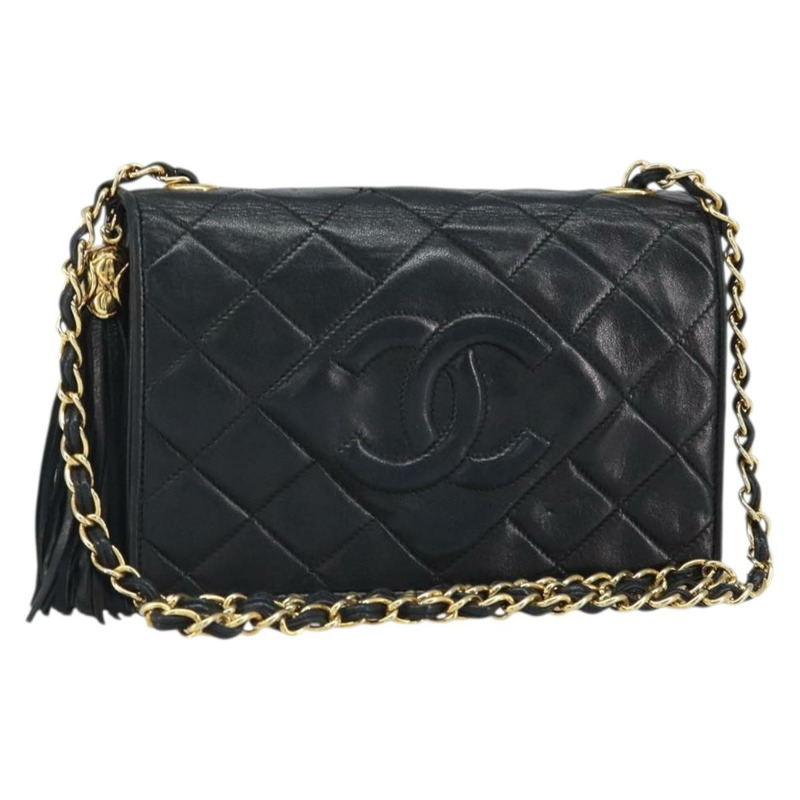 【日本直送】香奈兒 (CHANEL) 絎縫鏈條肩背包，羊皮材質，黑色，金色雙C標誌，正品編號 171174SAV-0