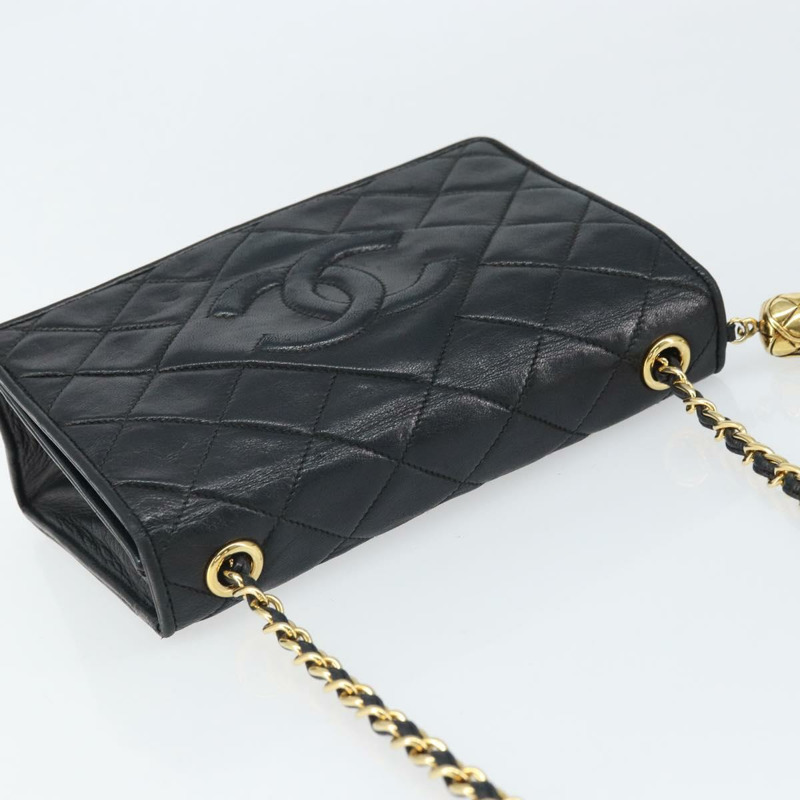 【日本直送】香奈兒 (CHANEL) 絎縫鏈條肩背包，羊皮材質，黑色，金色雙C標誌，正品編號 171174SAV-5