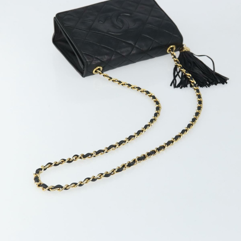 【日本直送】香奈兒 (CHANEL) 絎縫鏈條肩背包，羊皮材質，黑色，金色雙C標誌，正品編號 171174SAV-6