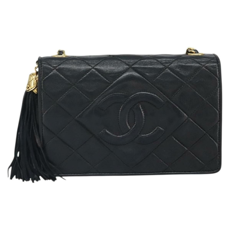 【日本直送】香奈兒 (CHANEL) 絎縫鏈條肩背包，羊皮材質，黑色，金色雙C標誌，正品編號 171174SAV-12