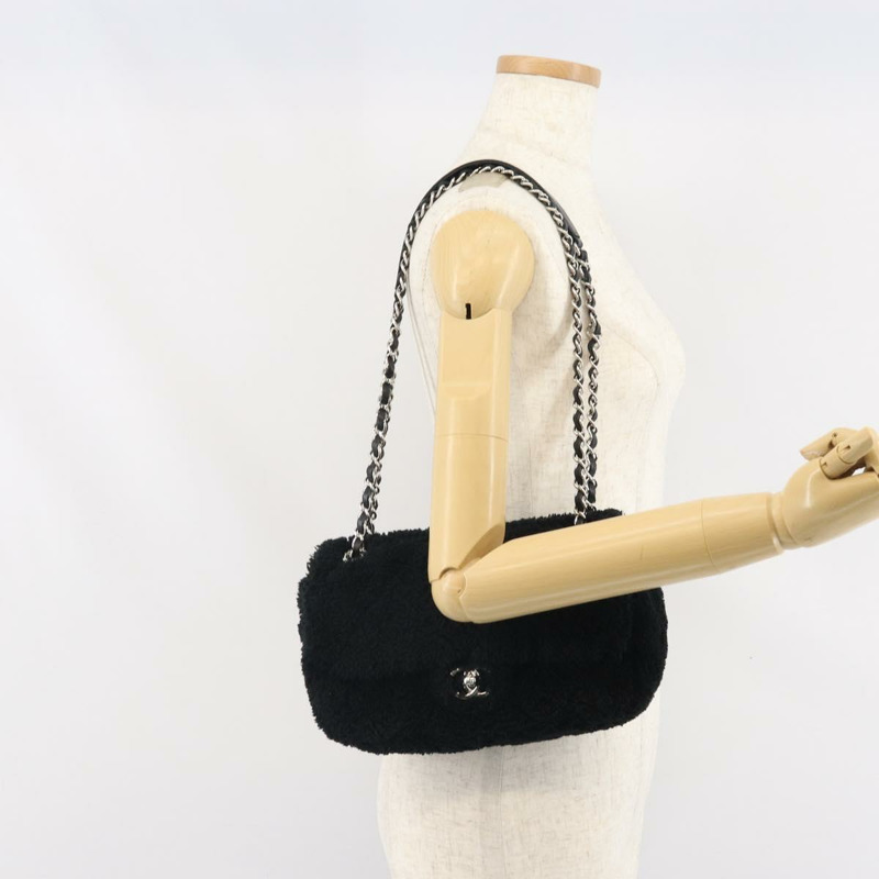 【日本直送】香奈兒 (CHANEL) 鏈條絎縫單肩包 黑色 銀色 CC 標誌 Auth 171160SM-26