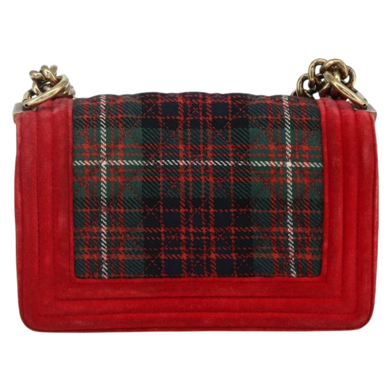 【日本直送】香奈兒 Boy Chanel 鏈條肩背包 絲絨 紅色 金色 CC 標誌 正品 159847V-1