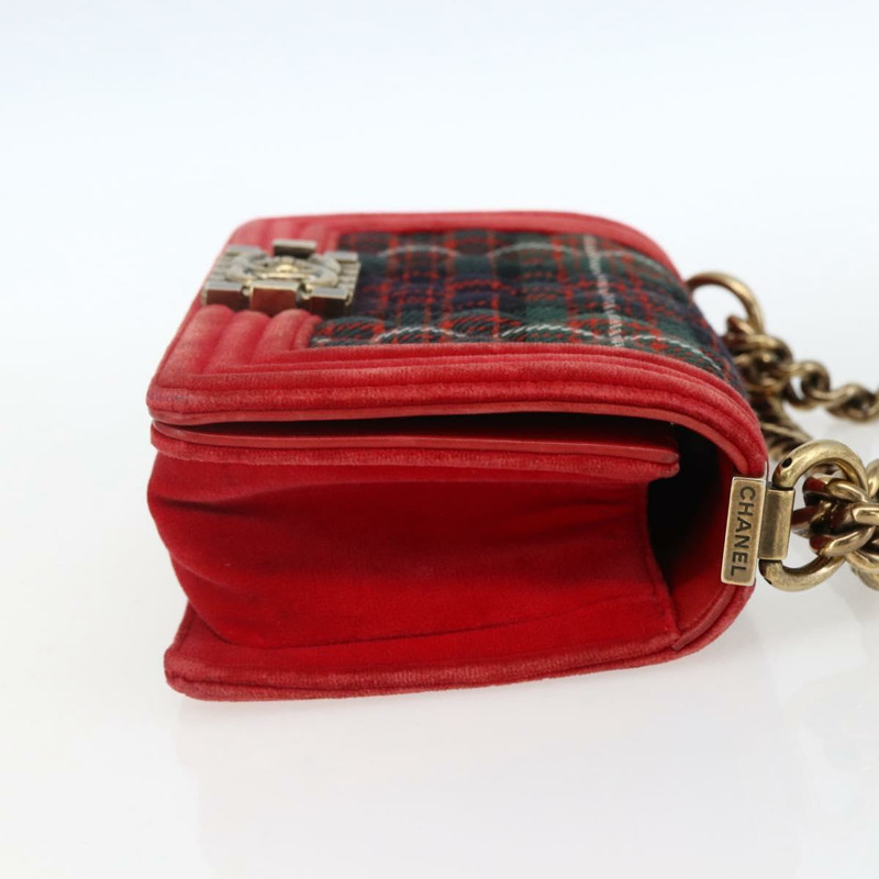 【日本直送】香奈兒 Boy Chanel 鏈條肩背包 絲絨 紅色 金色 CC 標誌 正品 159847V-3