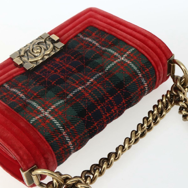 【日本直送】香奈兒 Boy Chanel 鏈條肩背包 絲絨 紅色 金色 CC 標誌 正品 159847V-5