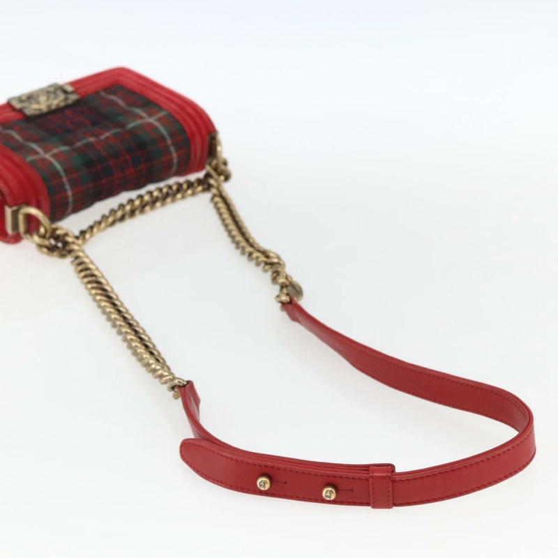 【日本直送】香奈兒 Boy Chanel 鏈條肩背包 絲絨 紅色 金色 CC 標誌 正品 159847V-6