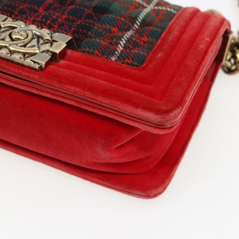 【日本直送】香奈兒 Boy Chanel 鏈條肩背包 絲絨 紅色 金色 CC 標誌 正品 159847V-8