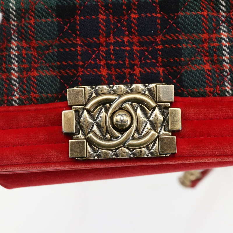 【日本直送】香奈兒 Boy Chanel 鏈條肩背包 絲絨 紅色 金色 CC 標誌 正品 159847V-16