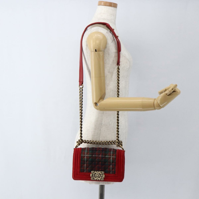 【日本直送】香奈兒 Boy Chanel 鏈條肩背包 絲絨 紅色 金色 CC 標誌 正品 159847V-22