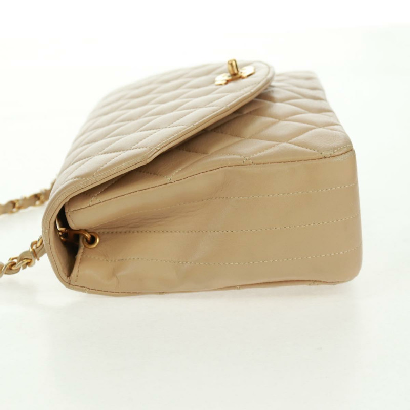 【日本直送】香奈兒 (CHANEL) 絎縫鏈條肩背包,羊皮材質,米色,金色雙C標誌,貨號 171953V-2