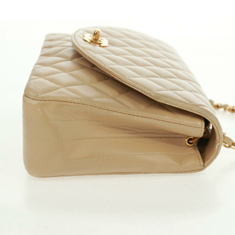 【日本直送】香奈兒 (CHANEL) 絎縫鏈條肩背包,羊皮材質,米色,金色雙C標誌,貨號 171953V-3