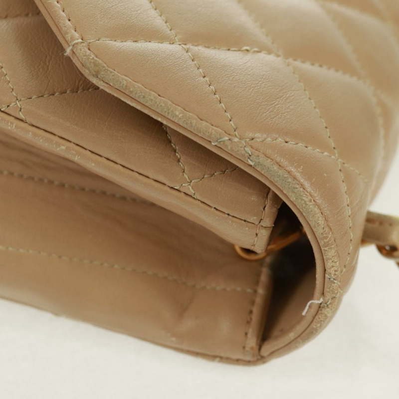 【日本直送】香奈兒 (CHANEL) 絎縫鏈條肩背包,羊皮材質,米色,金色雙C標誌,貨號 171953V-4