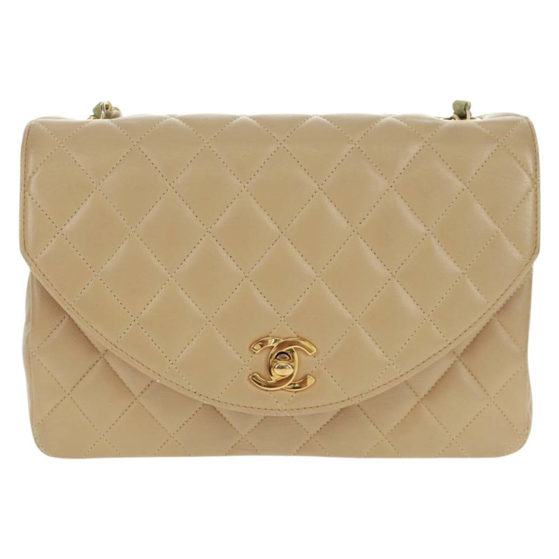【日本直送】香奈兒 (CHANEL) 絎縫鏈條肩背包,羊皮材質,米色,金色雙C標誌,貨號 171953V-12