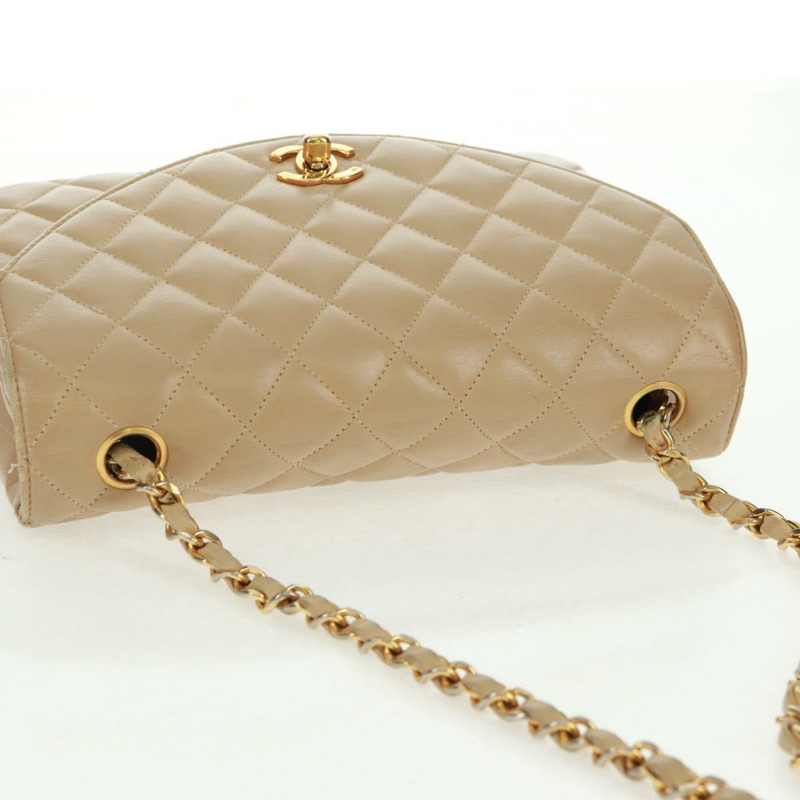 【日本直送】香奈兒 (CHANEL) 絎縫鏈條肩背包,羊皮材質,米色,金色雙C標誌,貨號 171953V-13
