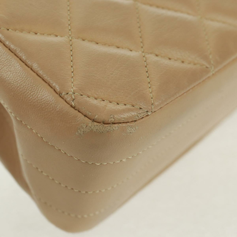 【日本直送】香奈兒 (CHANEL) 絎縫鏈條肩背包,羊皮材質,米色,金色雙C標誌,貨號 171953V-17