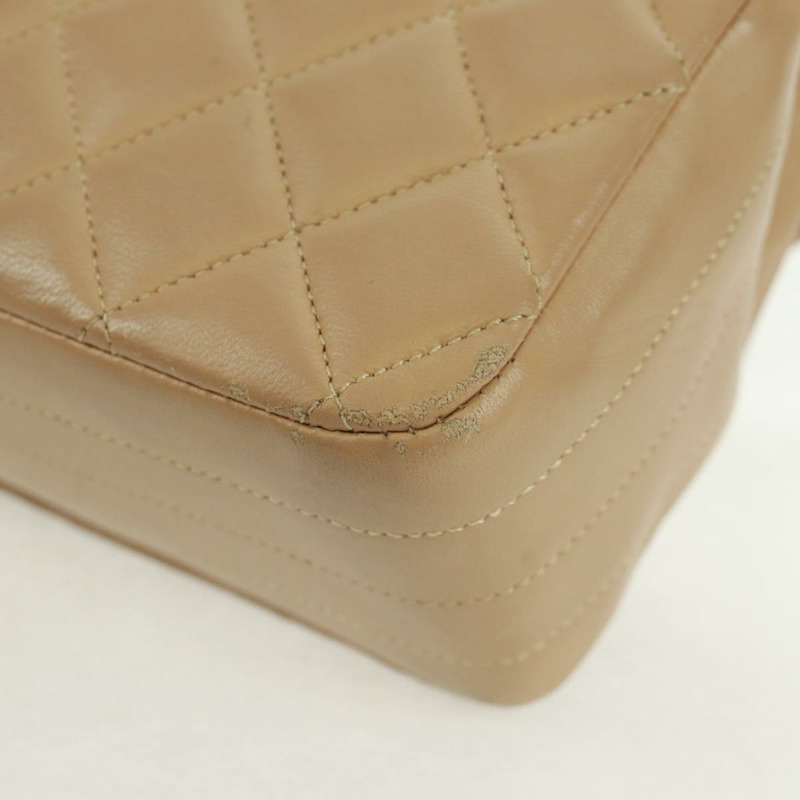 【日本直送】香奈兒 (CHANEL) 絎縫鏈條肩背包,羊皮材質,米色,金色雙C標誌,貨號 171953V-18