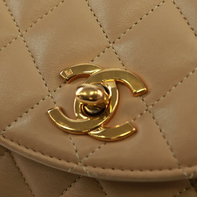 【日本直送】香奈兒 (CHANEL) 絎縫鏈條肩背包,羊皮材質,米色,金色雙C標誌,貨號 171953V-19