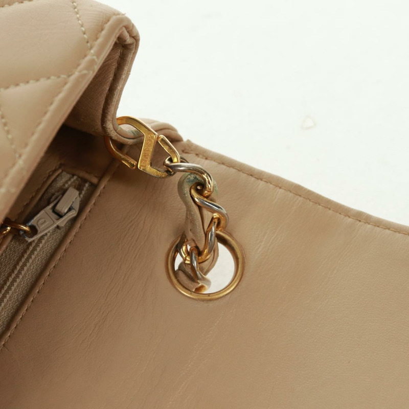 【日本直送】香奈兒 (CHANEL) 絎縫鏈條肩背包,羊皮材質,米色,金色雙C標誌,貨號 171953V-22